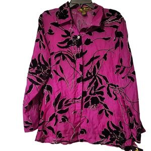 NWT Mirasol Vintage Button Up Women's XL Black Purple Burnout Velvet Sheer